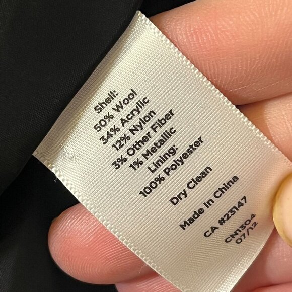 Talbots Wool Blend Black White Silver Wide Collar Large Button Front Blazer 8 - Picture 9 of 9